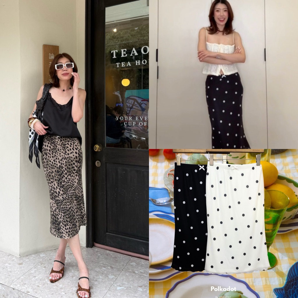 ส่งด่วน🛵 #9963 STUDIOX2 POLKADOT MIDI SKIRT  กระโปรงpolkadot ทรงmidi ขอบเอวยางเรียบ มีโบว์น่ารัก