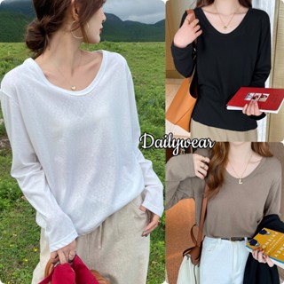 Dailywear พร้อมส่ง✨ เสื้อยืดแขนยาวผู้หญิง เนื้อผ้าฝ้ายป่าน+ไ…