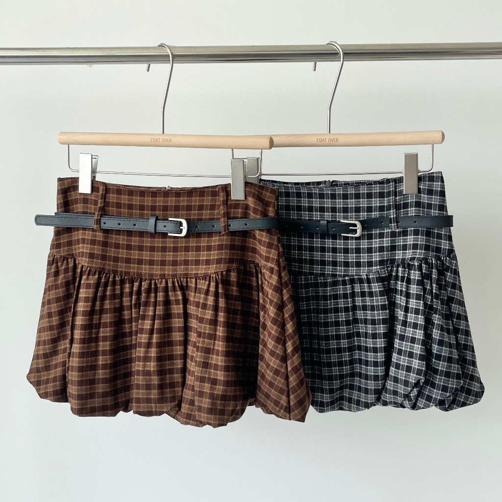 CO1112 Scotty Skirt กระโปรงผ้าลายสก็อต ซับในกางเกงกับเข็มขัด
