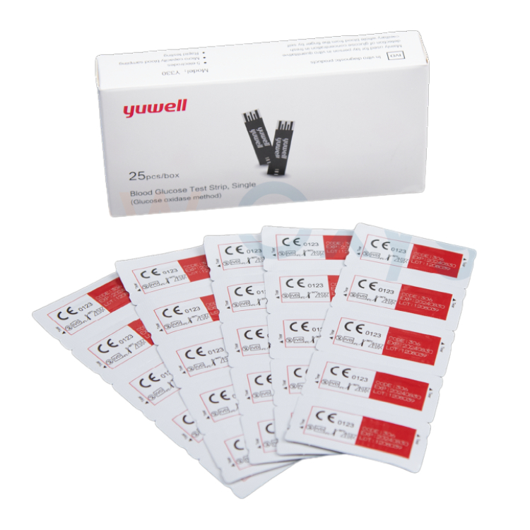 Yuwell แถบตรวจน้ำตาล ใช้กับเครื่องตรวจวัดระดับน้ำตาล Blood Glucose Test Strip [305A] บรรจุ 25 ชิ้น.