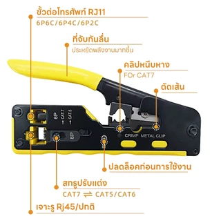Upliftish คีมย้ำหัวแลน RJ45 คีมย้ำเข้าหัวแลน Cat7 Cat6 Cat5 RJ45 RJ11 ใช้ได้ทั้งหัวธรรมดา และหัวทะลุ