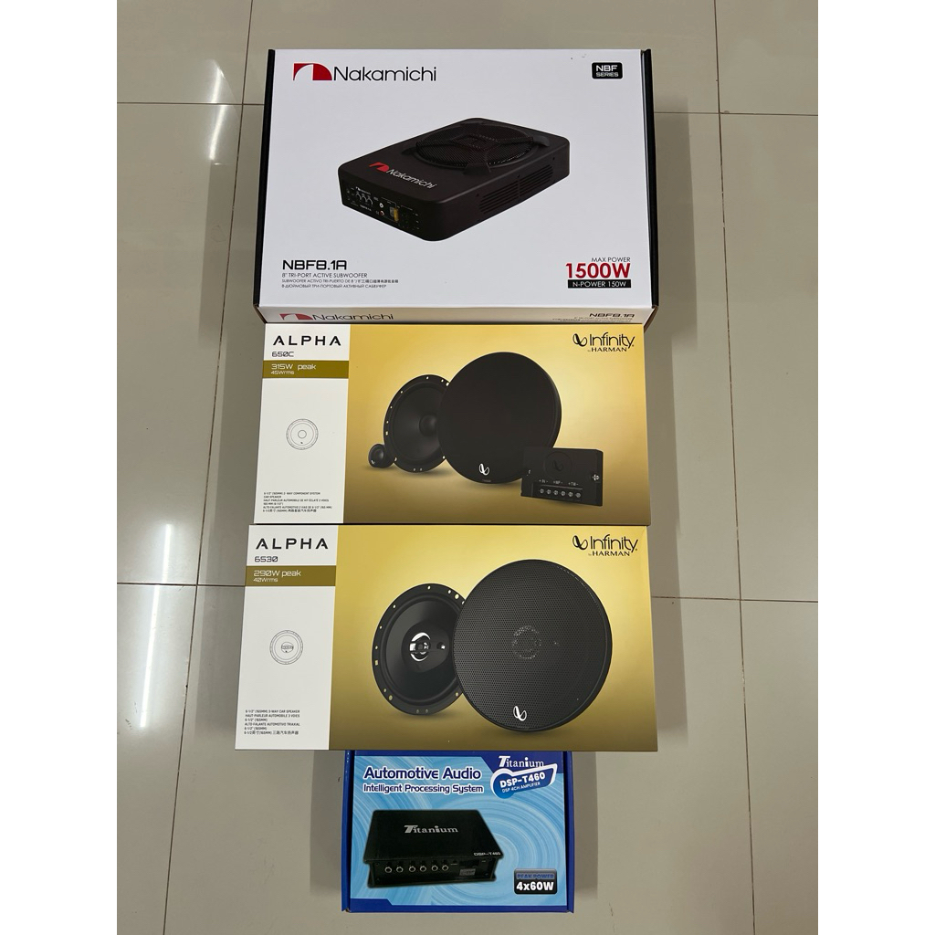 ชุดละ 8995บาท DSP 80x4Ch 1ตัว 8“ Subbox NAKAMICHI 1ตัว 6.5”แยกชิ้น infinity 1ชุด 6.5“แกนร่วม infinit