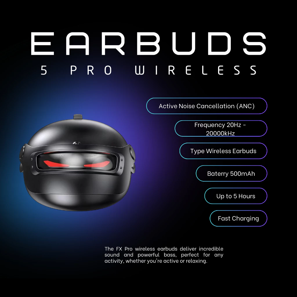 ใหม่ หูฟังบลูทูธไร้สาย รุ่น Buds 5Pro v 5.49 พร้อมไมโครโฟนในตัว ตัดเสียงรบกวนเหมาะสำหรับเล่นเกมส์