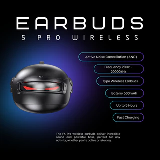 ใหม่ หูฟังบลูทูธไร้สาย รุ่น Buds 5Pro v 5.49 พร้อมไมโครโฟนในตัว ตัดเสียงรบกวนเหมาะสำหรับเล่นเกมส์