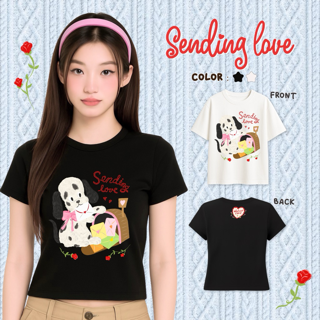 Sending love (x lily lockwood) / เสื้อยืด Oversized และ baby tee ลายน้องหมาดัลเมเชียน