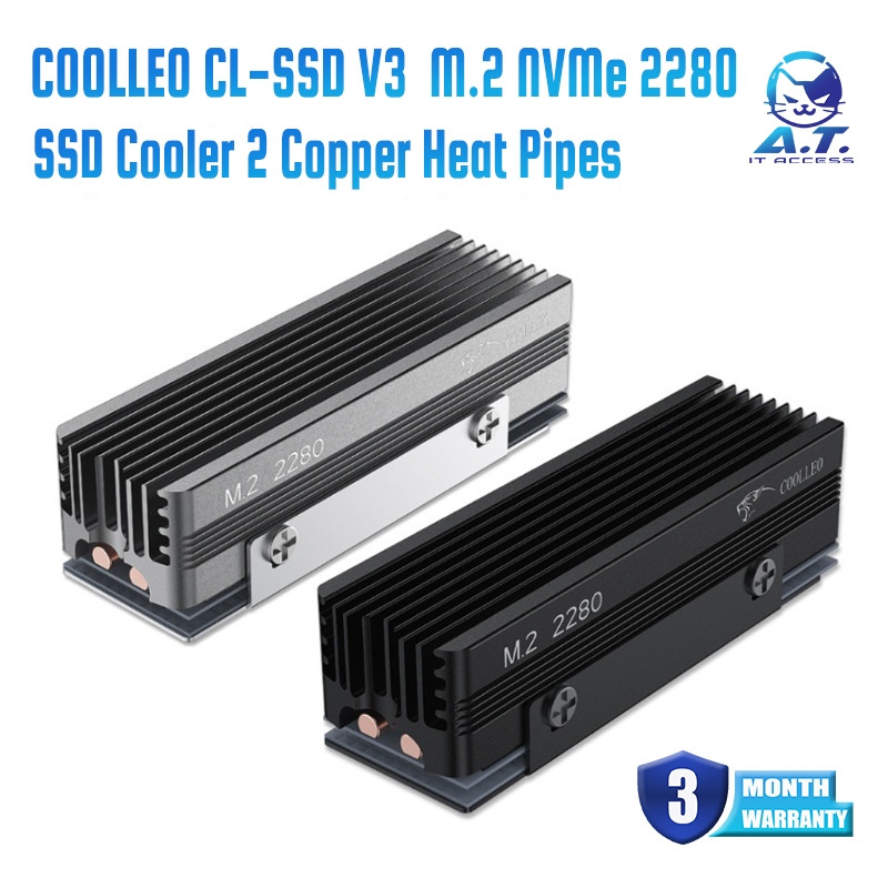 COOLLEO CL-SSD V3 M.2 NVMe 2280 SSD Cooler 2 Copper Heat Pipes M.2 SSD Heatsink With 14.8 W/mk Thermal Pad