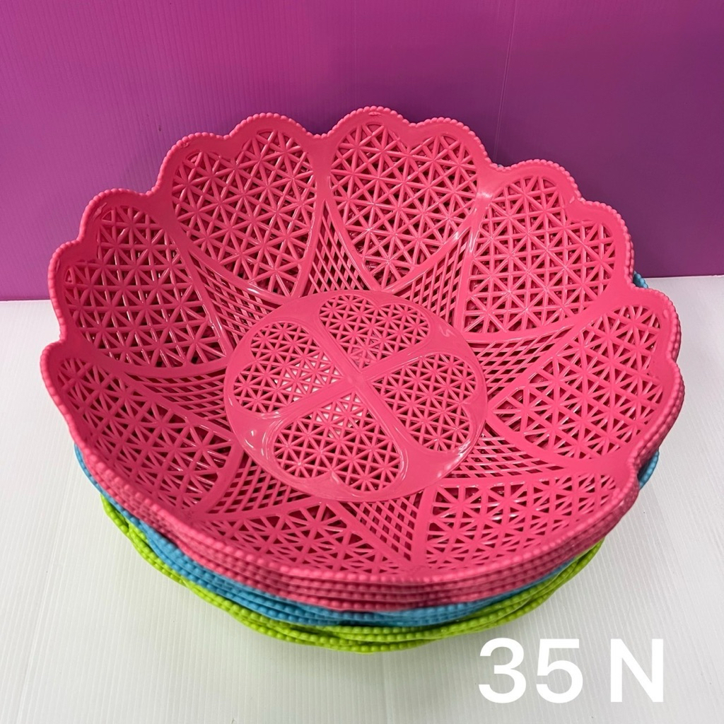 (ยกโหล 12 ชิ้น) No.1501  ตะกร้า  กระจาด ลายดอกไม้หัวใจ รหัส 35 N ขนาด 29×10 ซม คละสี ทั้งหมด 12 ชิ้น