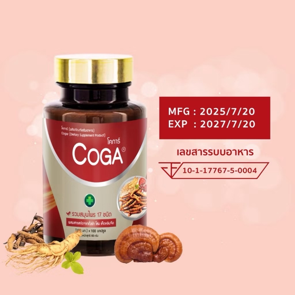 Coga (100เม็ด/กป.) สมุนไพรรวม 17 ชนิด วิตามิน อาหารเสริม ถั่งเช่า โสม หลินจือ