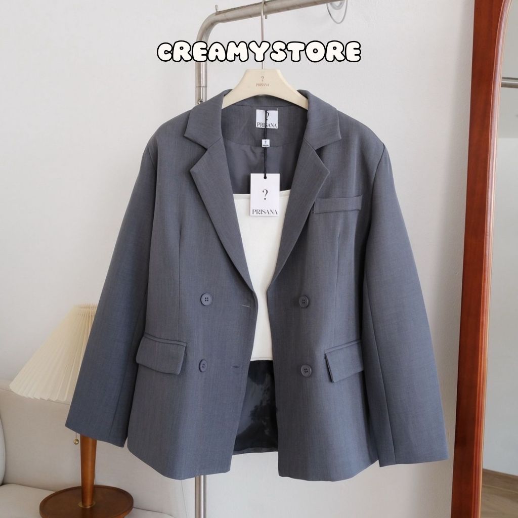 Creamystore Blazer เสื้อสูทสีเทามีซับใน (เฉพาะเบลเซอร์) ผ้าสูทพรีเมียม งานป้ายPrisana