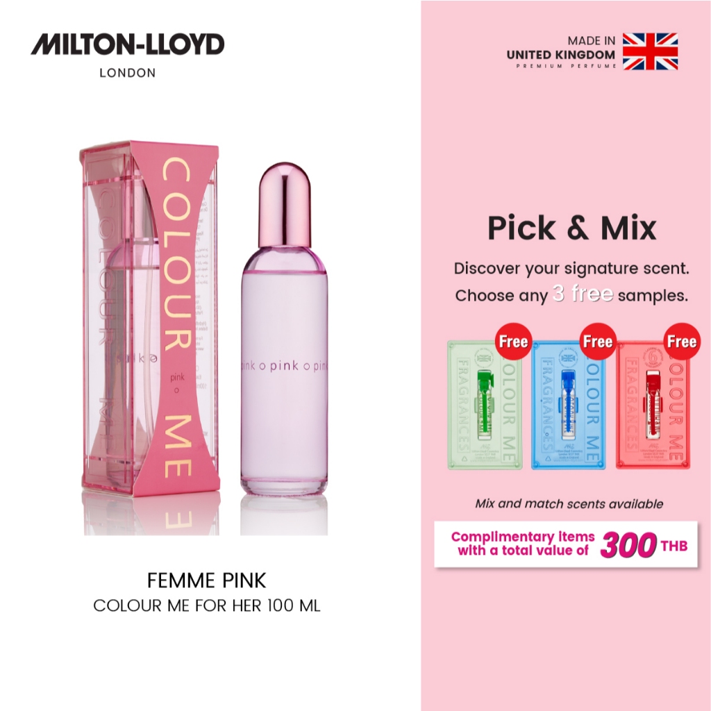 (ฟรี น้ำหอมพกพา) น้ำหอม MILTON-LLOYD COLOUR ME FEMME Pink For Her EDP 100ml น้ำหอม พรีเมี่ยม นำเข้า จากอังกฤษ