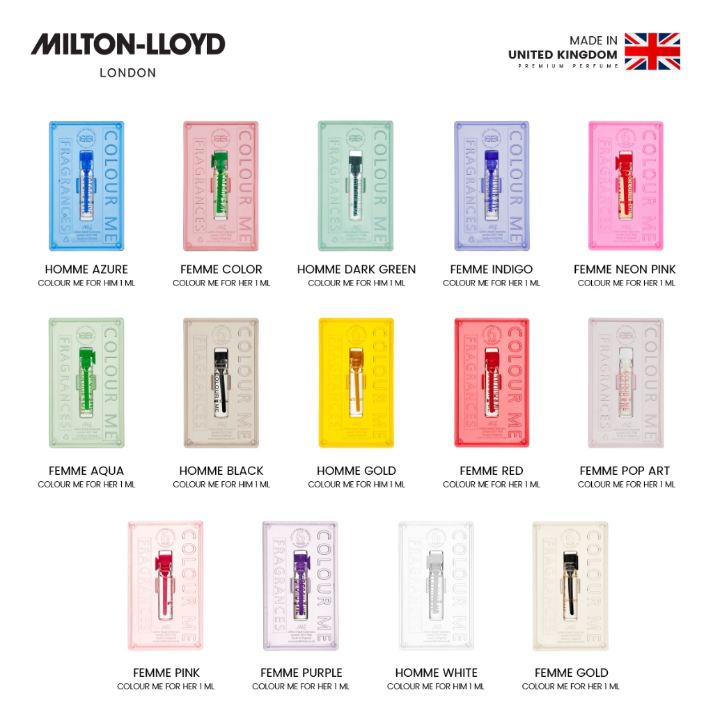 (สินค้าแถม) น้ำหอมพกพา 1 ml น้ำหอม MILTON-LLOYD COLOUR ME EDP 14 กลิ่น *อ่านเงื่อนไขที่รายละเอียดสินค้า*
