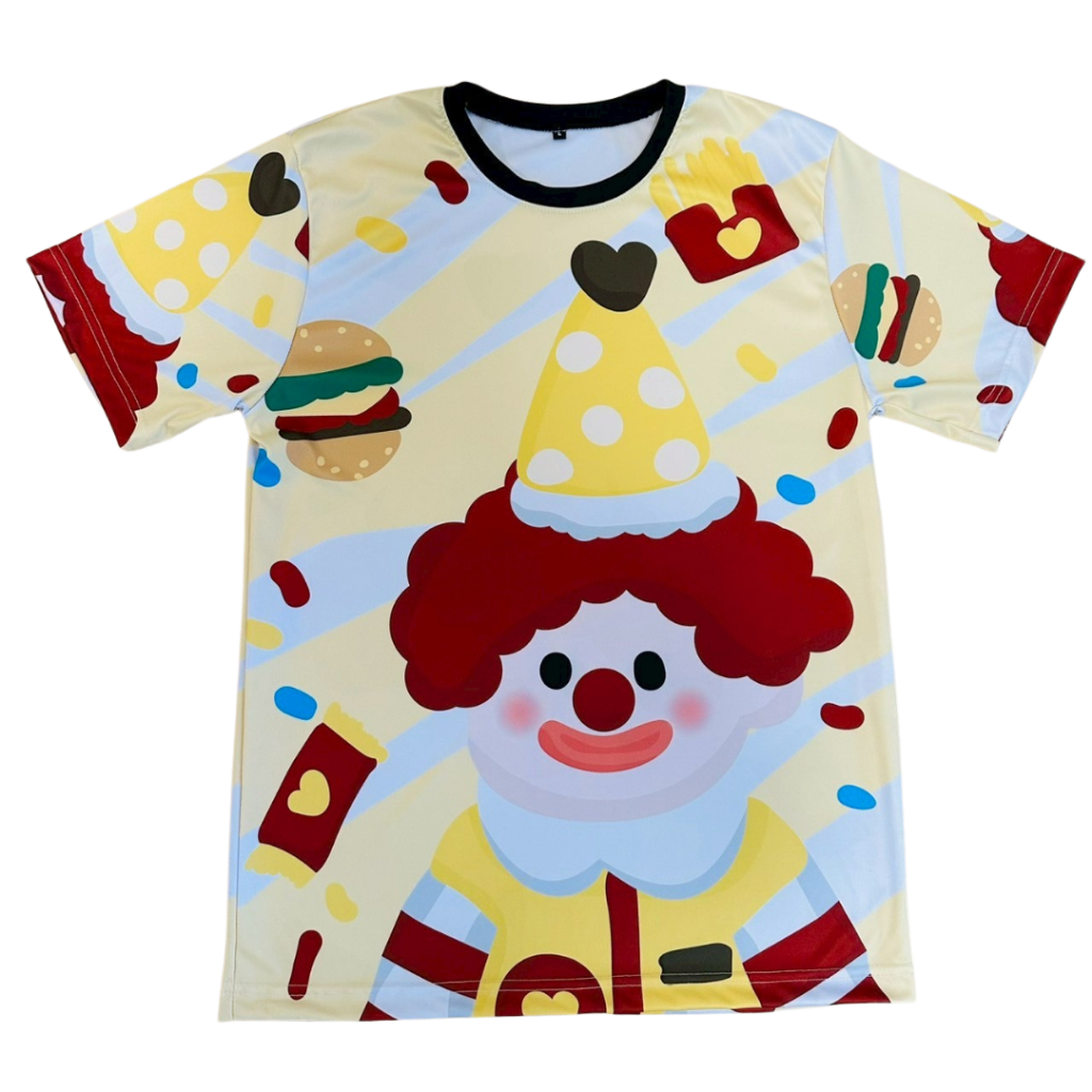 (ลายใหม่)เสื้อยืดลายตัวตลก พื้นหลังสีเหลือง