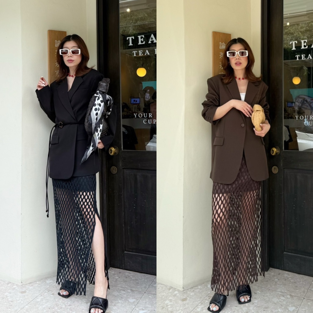ส่งด่วน 🛵 #9957 STUDIOX2 Knit Maxi Skirt  กระโปรงทรงแมกซี่ ผ้าไหมพรมฉลุ ขอบเอวเรียบมีซิปข้างตัว