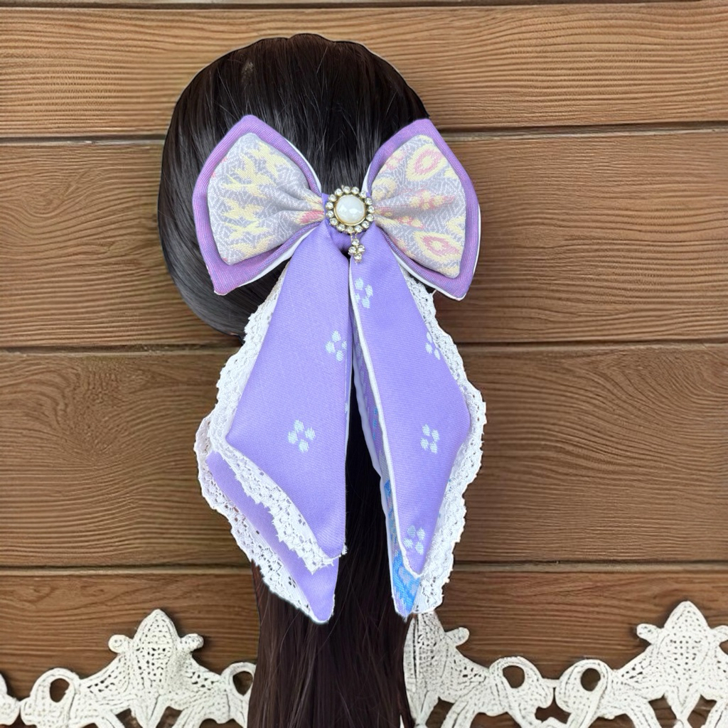 โบว์ผ้าไทยติดผมผู้หญิงผ้าทออัดกาวพร้อมส่ง