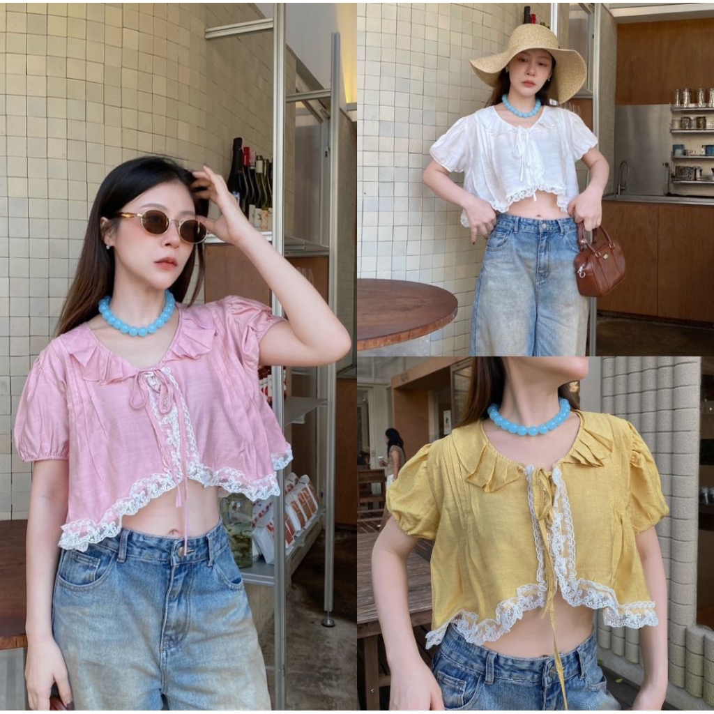 เสื้อโรซี่แต่งขอบลูกไม้น่ารัก