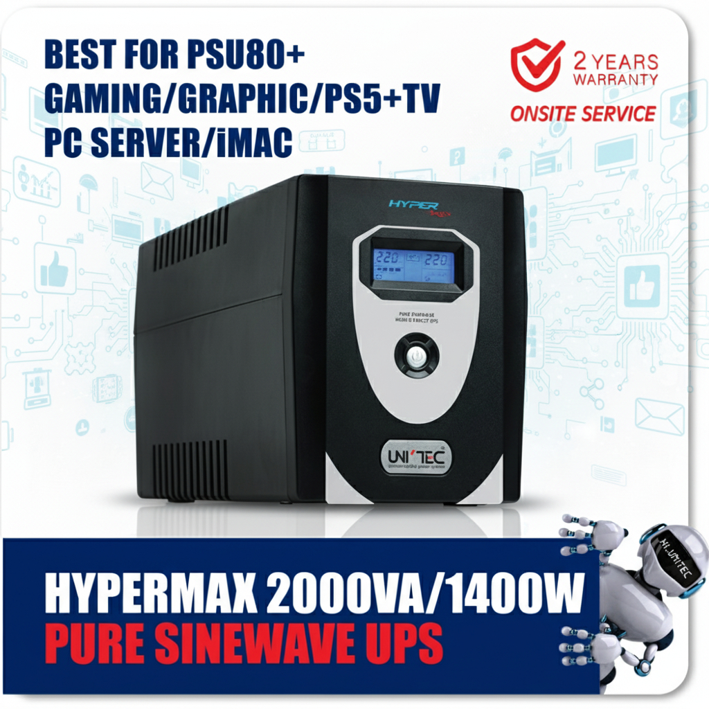 UPS 2000VA/1400W HYPERMAX เพียวซายน์เวฟ สำหรับคอมประกอบ/PSU80+/ประกัน 2 ปี onsite service