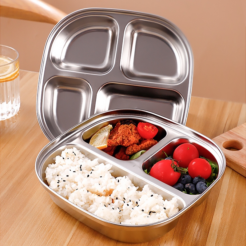 ถาดหลุมสแตนเลส มีฝาปิด กล่องข้าว ถาดหลุม 3 หลุม ถาดอาหาร จานหลุม จานอาหารจานแบ่งช่อง - รูปที่ 2