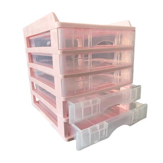ตู้ลิ้นชัก 5 ชั้น พร้อมถาดบน สีชมพูพาสเทล รุ่น A-109-4 Organizer with upper tray two tone color pink pastel