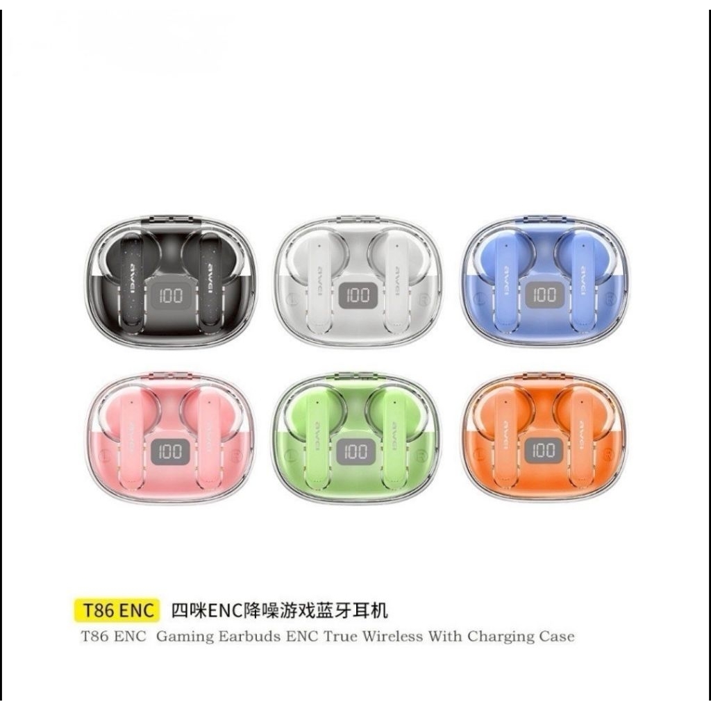 Awei*T86  ENC ตัดเสียงรบกวน หูฟัง ไร้สาย TWS Dual Dynamic Driver Earbuds จอแสดง LED กันน้ำ/กันเหงื่อ