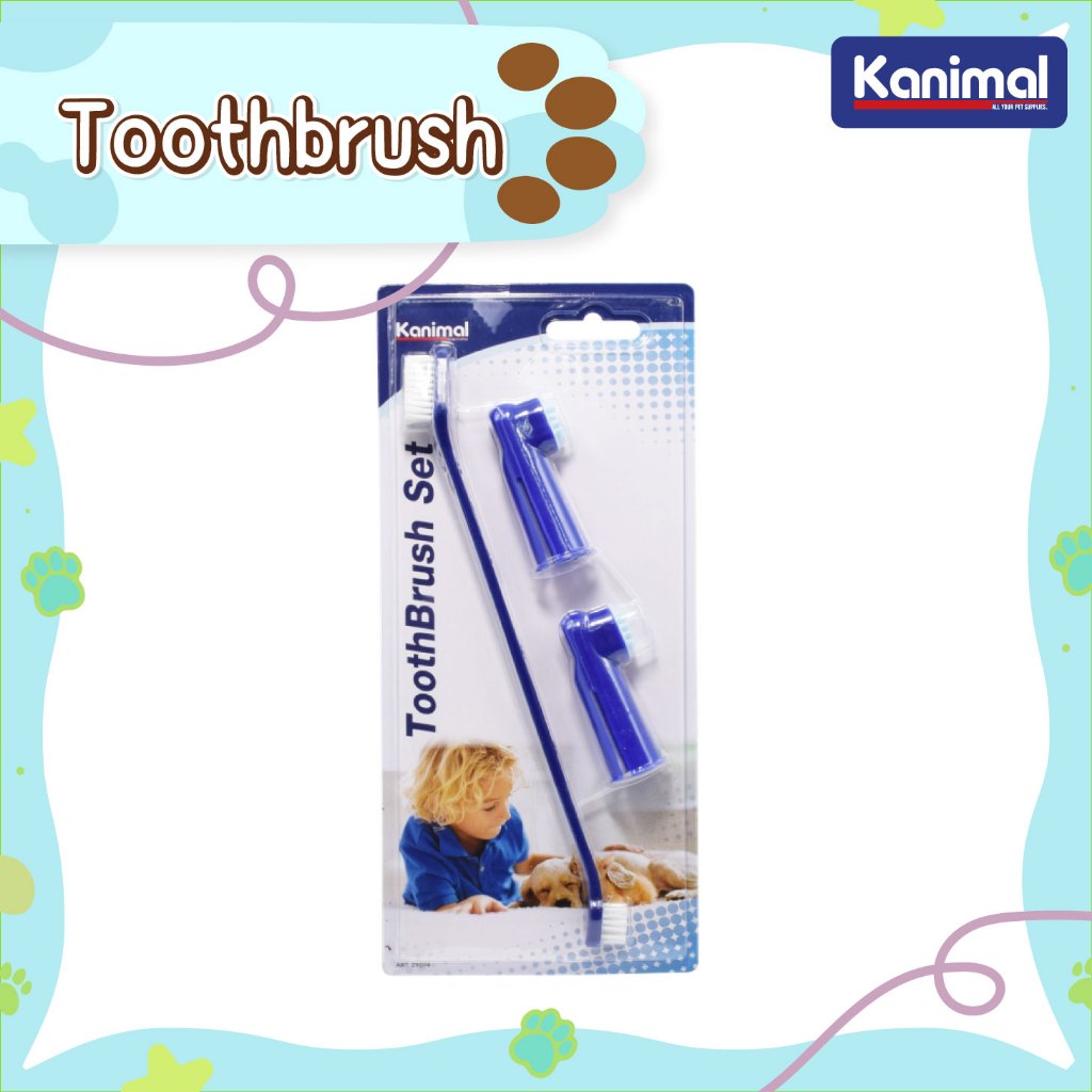 [29074] Kanimal Pet Toothbrush Set ชุดแปรงสีฟันสัตว์เลี้ยง ด้ามยาว/สั้น นวดเหงือก สำหรับสุนัขและแมว (3 ชิ้น/แพ็ค)