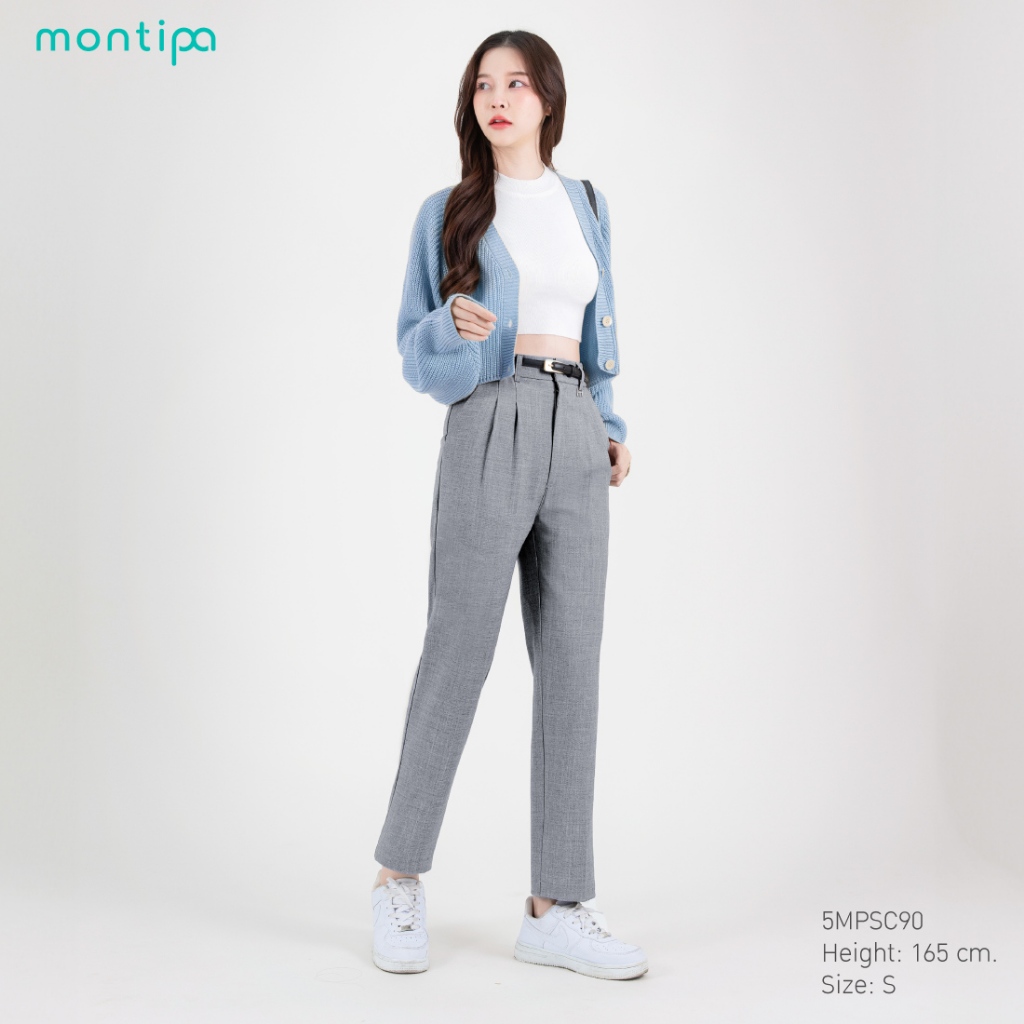 Montipa กางเกงทรงสอบ ซิปหน้า ดีเทล symbolic logo ผ้า Comfort  56PSC90