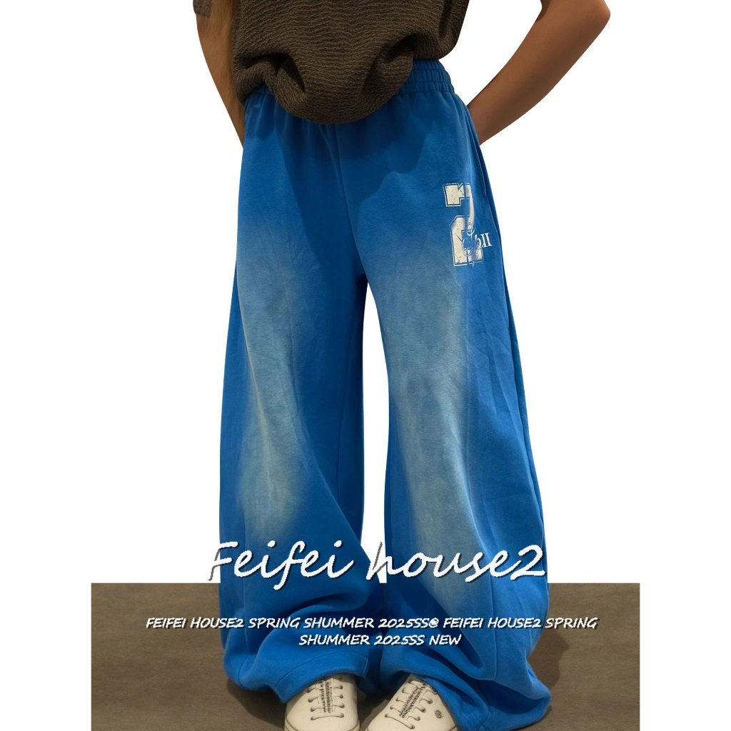 [Alphanumeric Printed Wide-Leg Pants]กางเกงขากว้างเต้นรำแจ๊สพิมพ์ลายตัวอักษรไล่เฉดสีสำหรับผู้หญิง