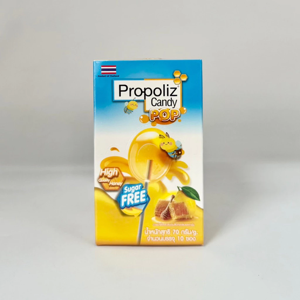 (กล่อง 10ซอง) Propoliz Candy Pop อมยิ้ม โพรโพลิซ รสน้ำผึ้งมะนาว 10ซอง