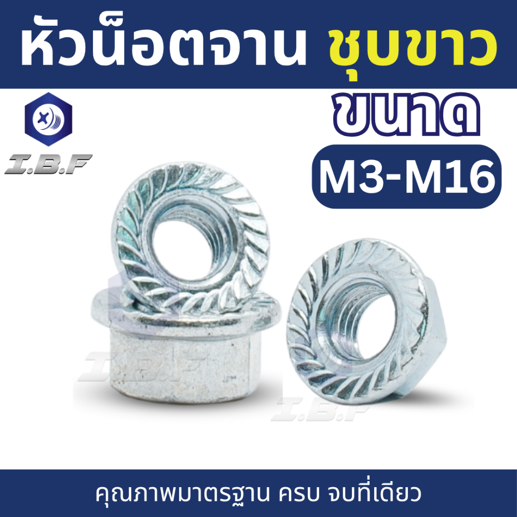 หัวน็อตจาน น็อตตัวเมีย หัวน็อตติดแหวน ชุบขาว M3-16 Hexagon Flange Nuts