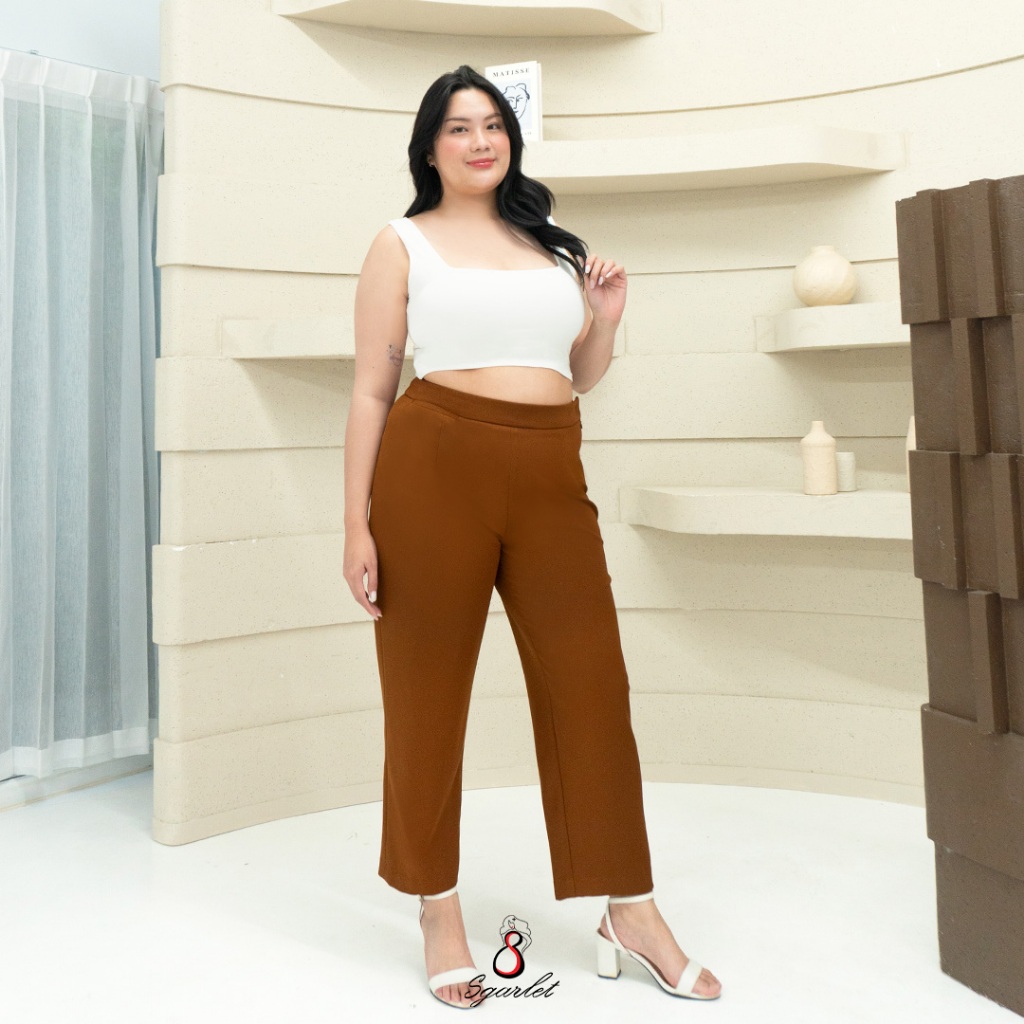 Sgarlet กางเกงขายาวไซส์ใหญ่ทรงสลิม เก็บกระชับ ใส่แล้วทรงเป๊ะสวย สีดำ/น้ำตาล FLW097
