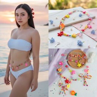 สายคล้องเอว ลูกปัดและโบ สีสดใส งานแฮนด์เมด 🩷