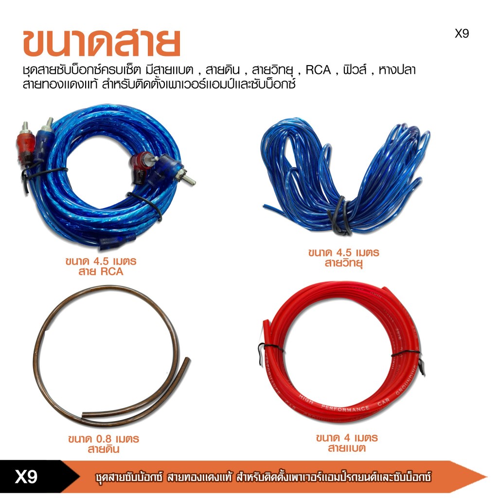 caraudio2560 Car Power Amplifier Cable ชุดสายติดตั้งแอมป์เพาเวอร์รถยนต์ ลำโพงวูฟเฟอร์ มี3แบบให้เลือก - รูปที่ 2