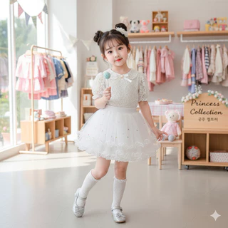 Babyonline(Y329)P2 (ส่งด่วน1วัน)กระโปรงฟรุ้งฟริ้งแฟชั่นสําหรับเด็กผู้หญิงตกแต่งไข่มุกสุดน่ารัก มีซับใน ไม่ระคายเคืองผิว