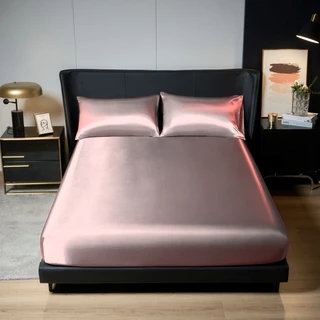 ผ้าปูที่นอนไหมเย็น ล้วน ผ้าไหมน้ำ ผ้าปูที่นอนสีพื้น ปลอกหมอน 2 ใบ ผ้าซาติน เนื้อนิ่ม ขนาด 3.5 ฟุต 5 ฟุต 6 ฟุต