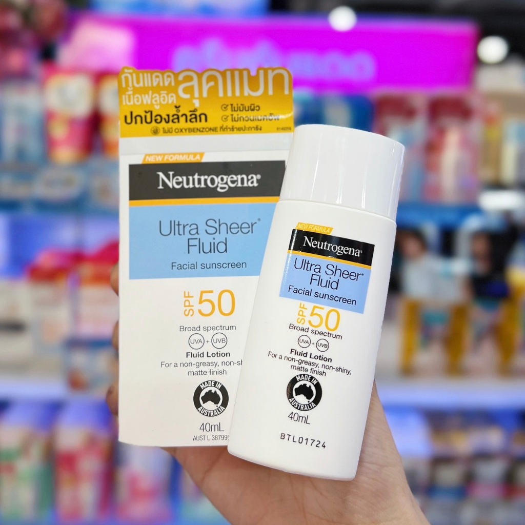 Neutrogena Sunscreen SPF50  นูโทรจีนา อัลตร้า เชียร์ ฟลูอิด เฟเชียล ซันสกรีน กันแดดลุคแมท 40 มล.