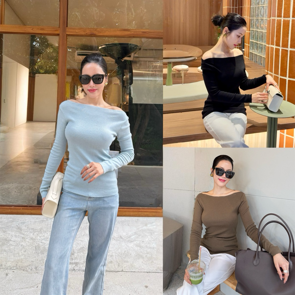 LITAS CELESTE TOP เสื้อคอกว้างกึ่งโบ๊ตเนค / ปาดไหล่ สไตล์ old money