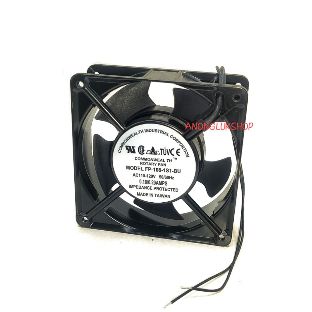 พัดลม 4.5นิ้วเหลี่ยม  110Vac 120x120x38MM  MODEL. FP-108-1S1-BU ROTARY FAN AC110-120V 50/60Hz 0.18/0