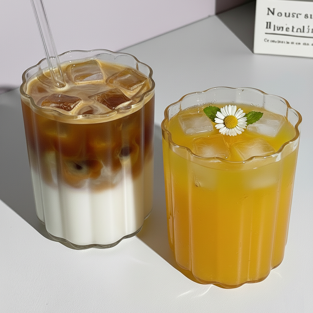 แก้วใสขอบหยัก ขนาด 450 ml. แก้วกาแฟ ลาเต้ แก้วนม