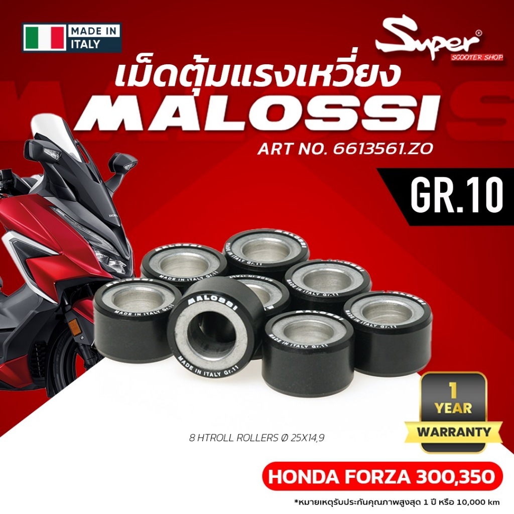 เม็ดตุ้มแรงเหวี่ยง MALOSSI สำหรับ FORZA 300  FORZA 350   น้ำหนัก 25x14,9 GR.10 กรัม NO:6613561.Z0