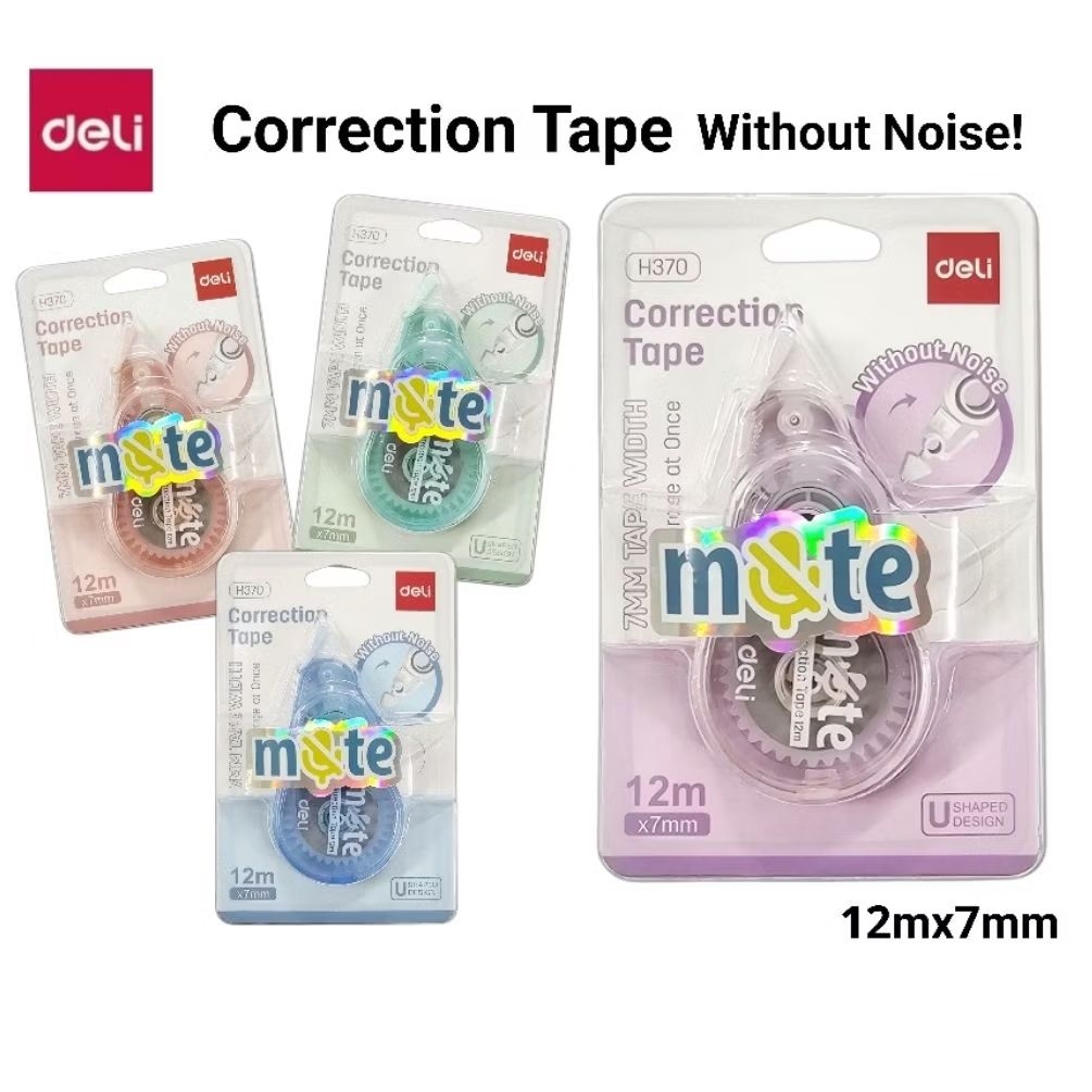 Deli เทปลบคำผิด Correction Tape รุ่น H370 ขนาด 12mx7mm เทปลบไร้เสียง สามารถเขียนทับได้ทันที (ราคาต่อ 1 ชิ้น, คละสี)