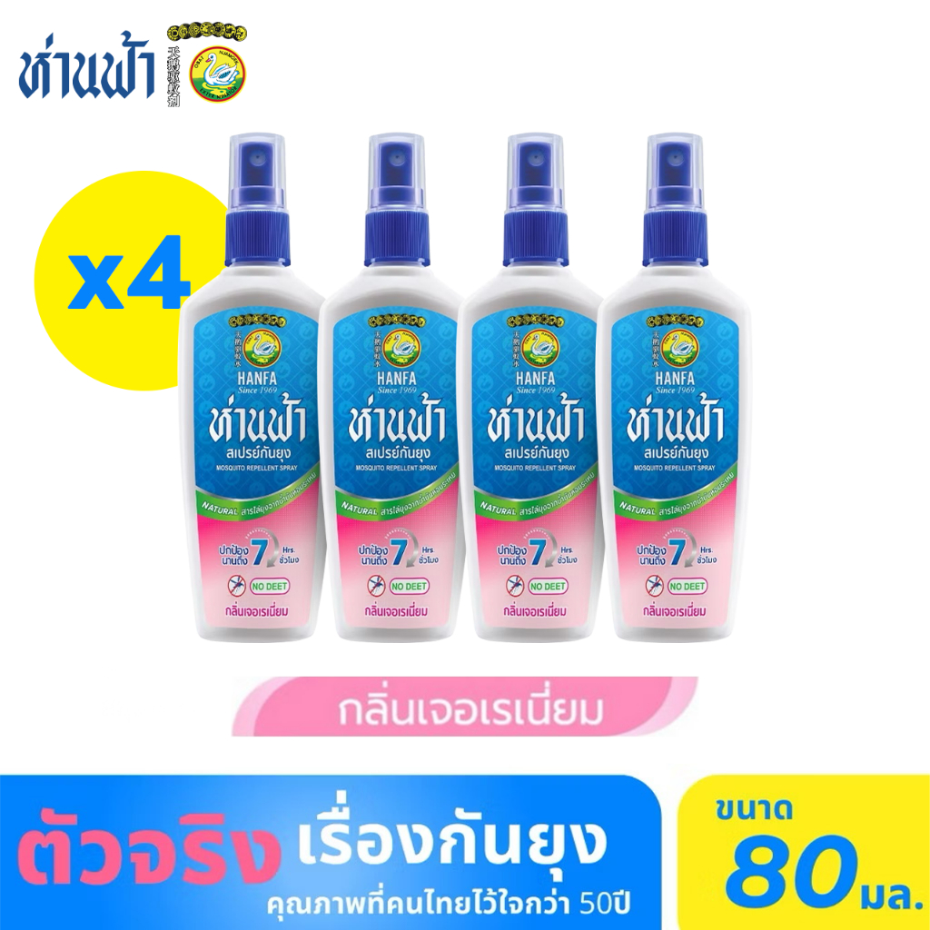 ห่านฟ้า สเปรย์กันยุง Hanfa Spray สารสกัดจากธรรมชาติ กลิ่นเจอเรเนี่ยม 80 ml (แพ็ค 4)