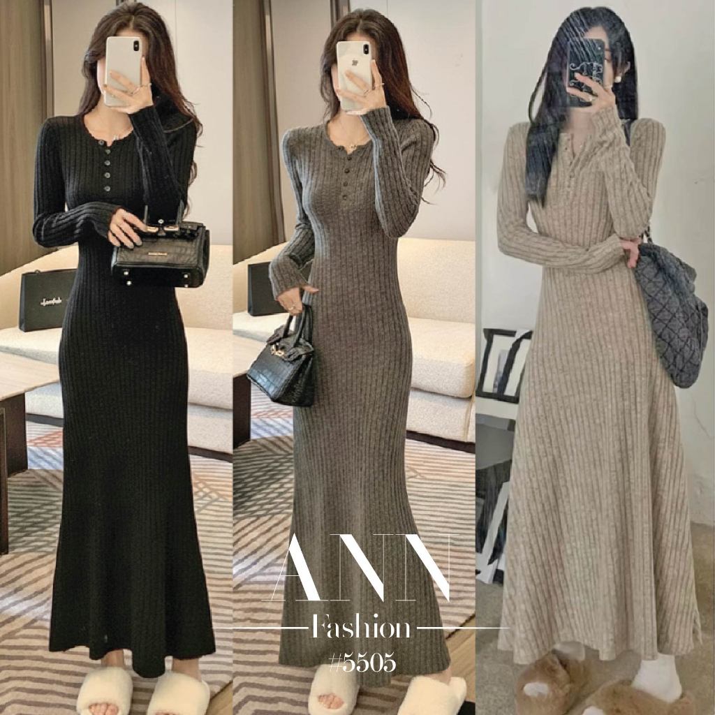 แม็กซี่เดรส สีดำ แขนยาว  กระดุมหน้าจริง ดีไซน์ผ้าร่องใหญ่ กระโปรงทรงเอ ผ้าวิสโคส อบอุ่น ชุดไปคาเฟ่ #5505