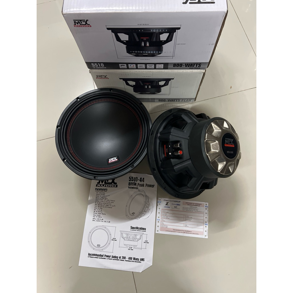 ราคาคู่ละ 7500บาท ลำโพงเบส 10“ MTX วอยคู่ รุ่น 5510-44 800Watt 4Ohm ลำโพงติดรถยนต์