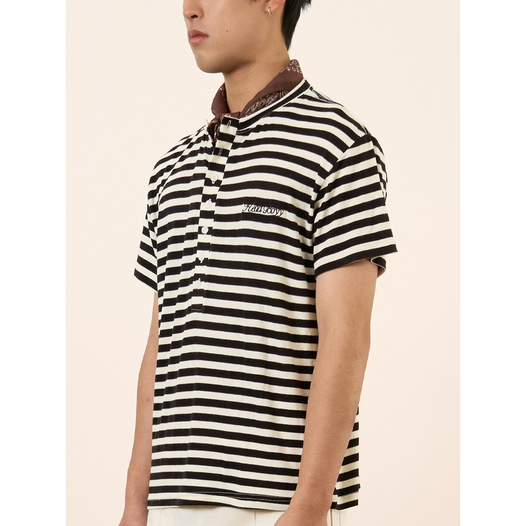 Headboyy - Buttoned Base Tee - เสื้อยืดดีเทลสาปกระดุม – รุ่นแขนสั้น - Black/Striped/Butter Yellow