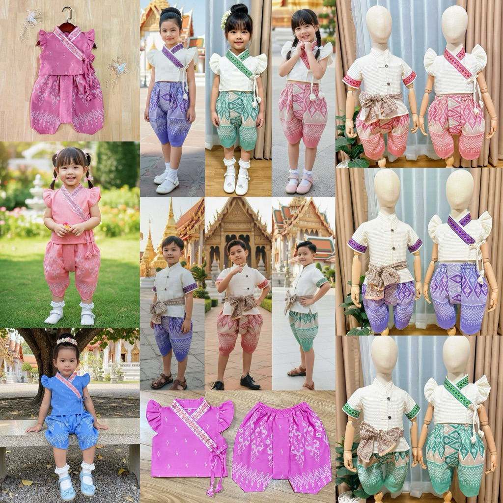 ชุดไทยเด็กสไตล์ล้านนา ชุดผ้าไทย