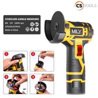 MILYเครื่องเจียร์ไร้สาย 12V เครื่องเจียร์ แบตเตอรี่ 2ก้อน ลูกหมู 3 นิ้ว เครื่องตัด หินเจียร์ เครื่องเจียร์ไฟฟ้า สีเหลือง