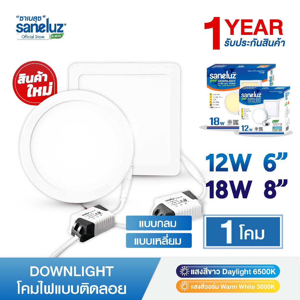 Saneluz รุ่นไร้ขอบ โคมไฟฝังฝ้า LED ขนาด 24W ทรงกลม และ ทรงเหลี่ยม แสงขาว/แสงวอร์ม โคมพาแนลโคมไฟเพดาน led