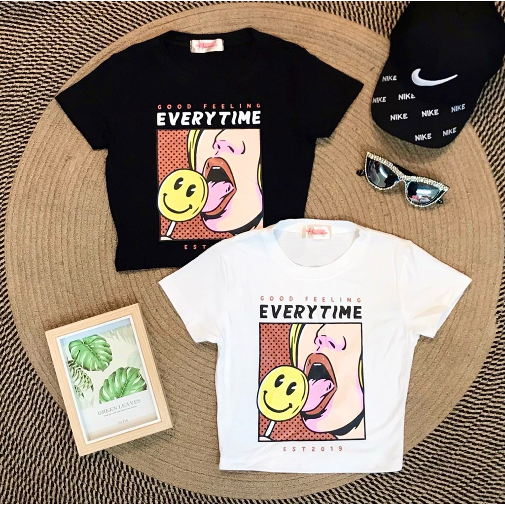 New in เสื้อยือครอปสั้น สกรีนลายแฟชั่นสวยสับไม่ไหว🥰