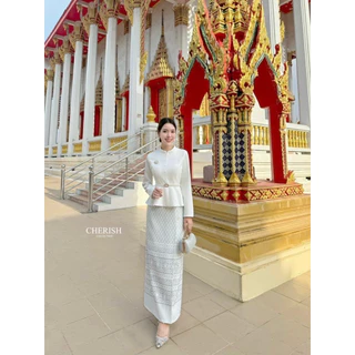 📌📌 พร้อมส่ง XS S M L XL 2XL 🏷️CHERISH งานเซ็ท ชุดไทย(📍4ชิ้น เสื้อ+กป+เข็มกลัด+เข็มขัด) ชุดผ้าไทย ออกงาน ทำบุญ ทอดกฐิน