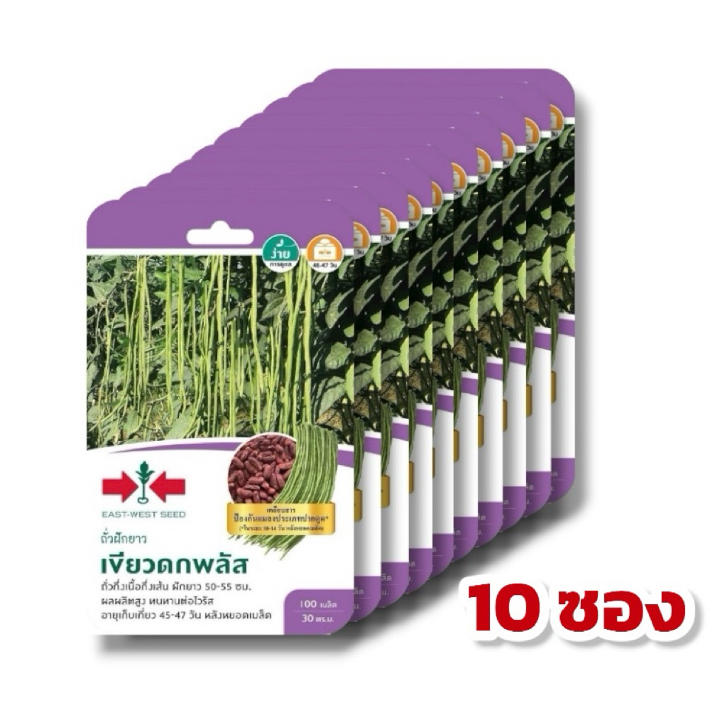 ถั่วฝักยาว เขียวดกพลัส 100 เมล็ด ศรแดง (ยกแพ็ค 10 ซอง) หมดอายุ 1/69
