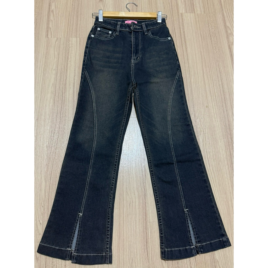 PORCH-กางเกงยีนส์ขาม้าเล็กขาเต่อผ้ายืดแต่งสไตล์ผ่าหน้า - รูปที่ 4